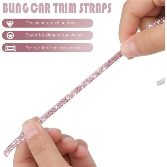 Car Trim Bling Self Adhesive Interior Exterior Rhinestone Sticker 16.4 Feet Pink - Picture 3 of 7